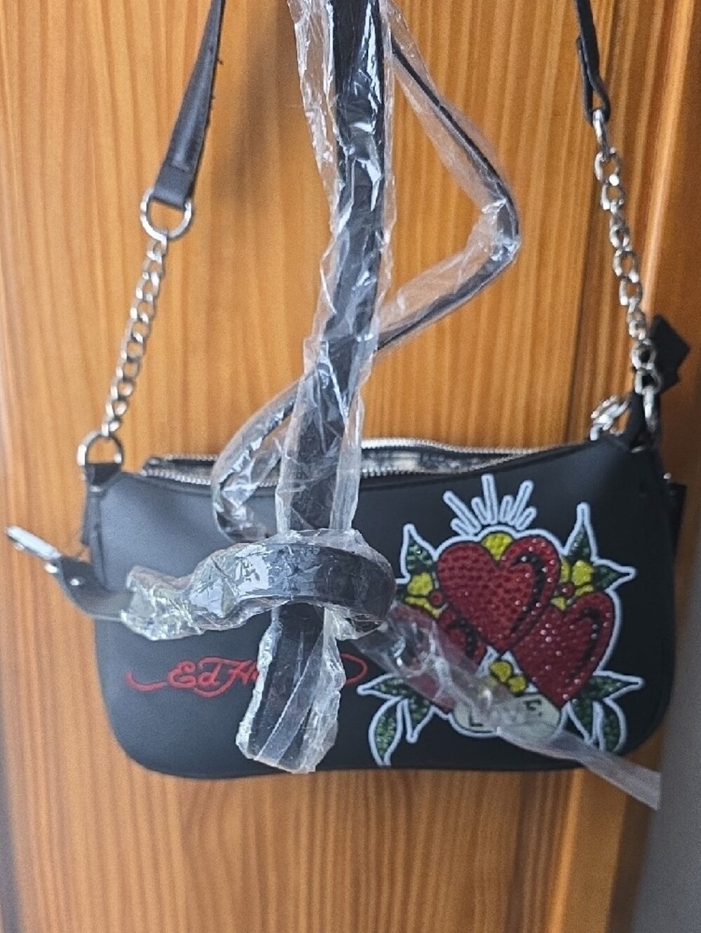 Ed Hardy Black Shoulder Bag with Sequin Design - Picture 6 of 8